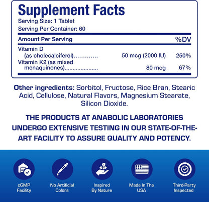 Chewable Vitamin D and K2 Supplement - Clinical D3 K2 2000IU for Bone Teeth Mood and Immune Support Plus Calcium Absorption - Vegetarian Vitamin D Chewable Cinnamon Flavor (60 Day Supply)