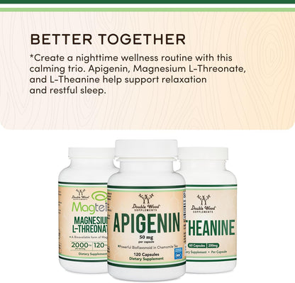 Apigenin Supplement - 50mg per Capsule, 120 Count (Powerful Bioflavonoid Found in Chamomile Tea for Relaxation, Sleep, and Mood) Senolytic Flavonols for Aging (Gluten Free) by Double Wood