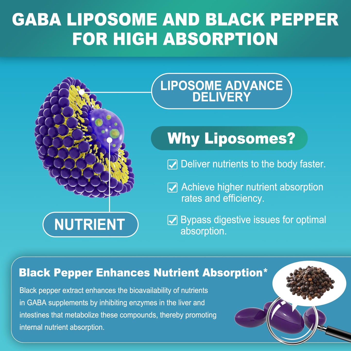 GABA Supplement - 1000 mg Liposomal Form for Optimal Absorption, GABA with L-Theanine, Magnesium Glycinate, 5HTP, Vitamin D3 for Calm, Relaxation, Mood, Restful Night - Melatonin-Free 120 Softgels.