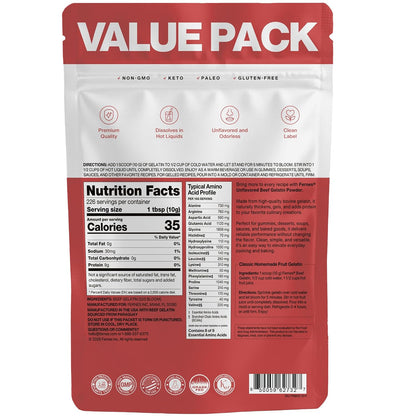Fernes Bulk Beef Gelatin Powder (5 LB) Unflavored - Grass-Fed & Pasture-Raised, 225 Bloom Thickening Agent for Gummies, Marshmallows, Desserts & Baking - Keto, Paleo, Non-GMO, Kosher, Gluten-Free