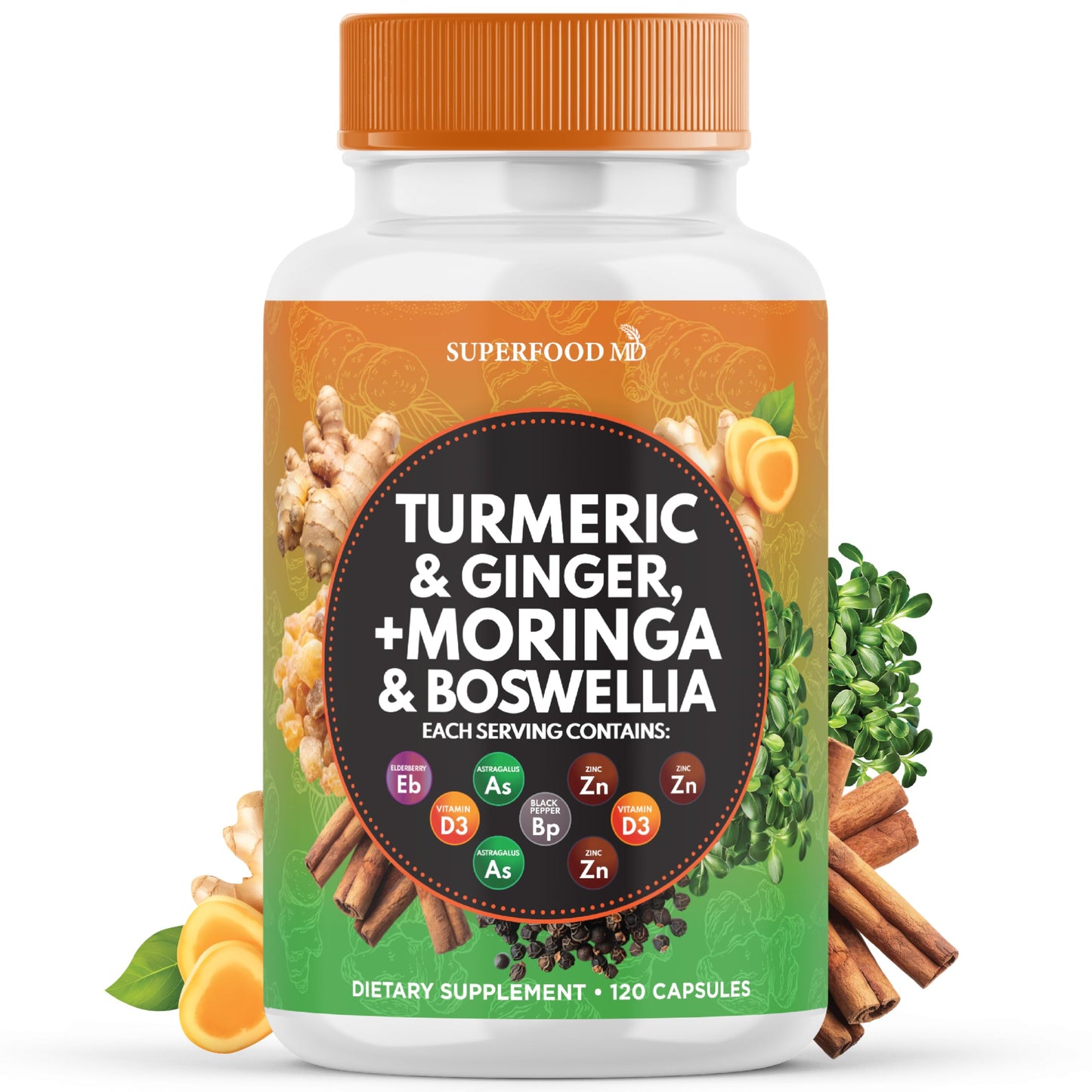 Turmeric Moringa Supplement | Ginger, Boswellia, Saffron, Holy Basil- Joint Support Supplement for Women and Men with Ceylon Cinnamon, Quercetin, Tart Cherry- 240 Count