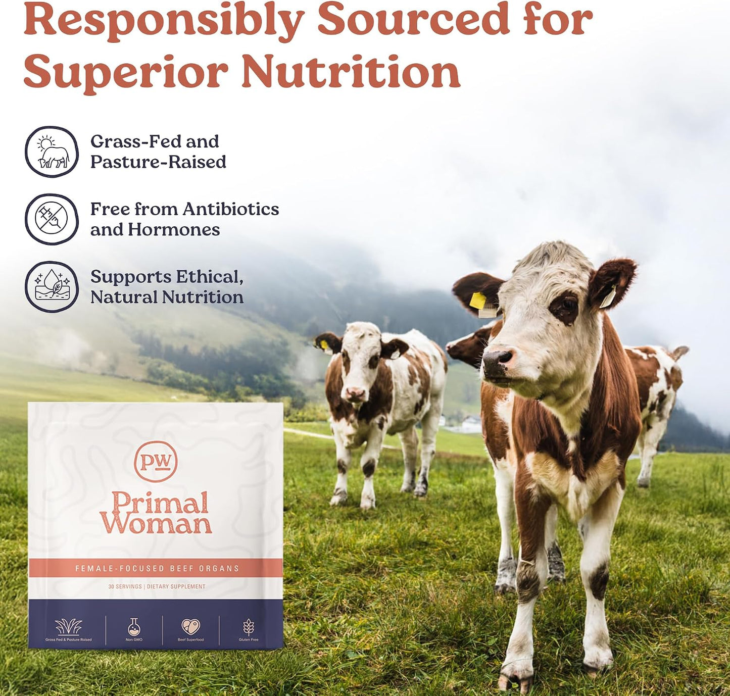 Beef Organ Liver Heart for Women, Grass-Fed, 60 Capsules | Pasture-Raised, Nutrient-Dense Nutrition for Daily Energy, Hormone Balance and Vitality; Easy-to-Swallow Female Formula