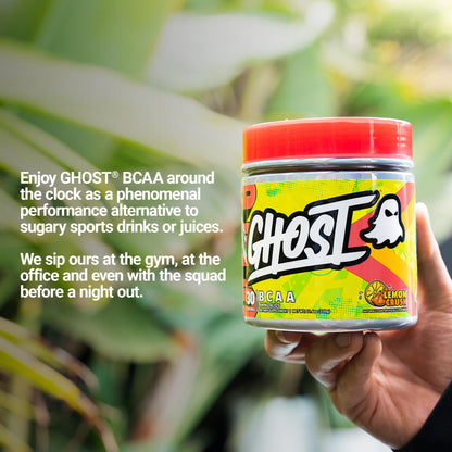 GHOST BCAA Powder Amino Acids Supplement, Sour Strips - 30 Servings - Sugar-Free Intra, Post & Pre Workout Amino Powder & Recovery Drink, 7G BCAA