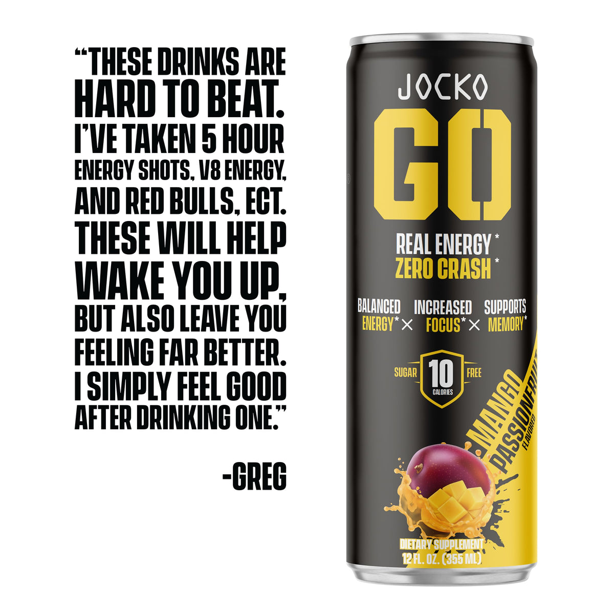 Jocko GO Energy Drink - KETO, Vitamin B12, Vitamin B6, Electrolytes, L Theanine