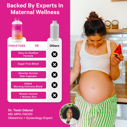 Pink Stork Liquid Prenatal Vitamins for Women – Berry, 32 Servings | Doctor Formulated, Organic Whole-Food Blend, Methylated Folate, Sugar-Free, Fertility to Postpartum, Breastfeeding Friendly