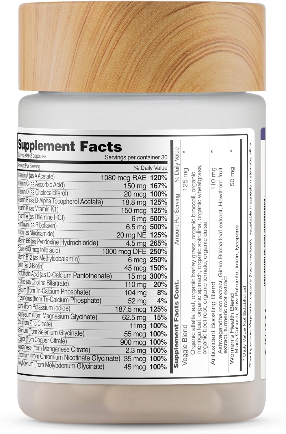 Snap Supplements Daily Multivitamin for Women, 60 Capsules | Daily Vitamins for Women with Minerals, Greens & Vegetables, Added Herbal Support Blends, Antioxidant Support, Non-GMO