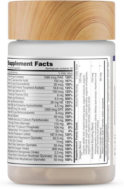 Snap Supplements Daily Multivitamin for Women, 60 Capsules | Daily Vitamins for Women with Minerals, Greens & Vegetables, Added Herbal Support Blends, Antioxidant Support, Non-GMO
