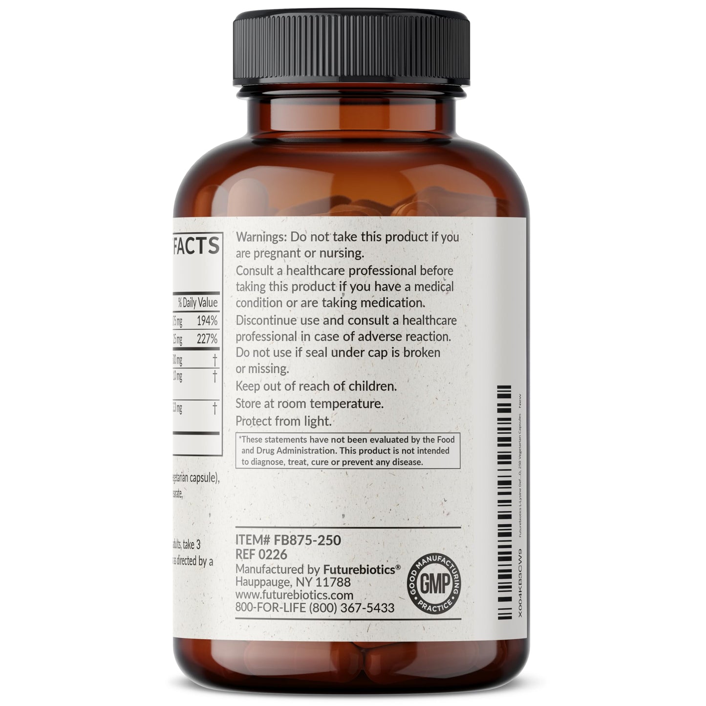 Futurebiotics L-Lysine Defense Immune Support Complex 1500 MG Per Serving with Vitamin C, Zinc, Olive Leaf & Garlic - Non-GMO, 90 Vegetarian Capsules