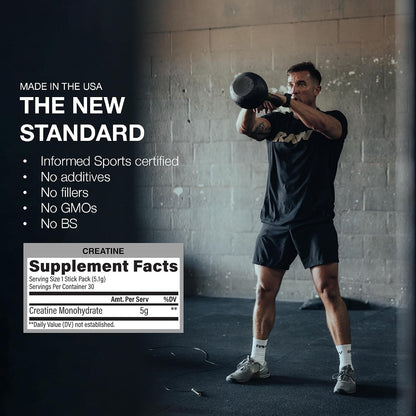 RAW Creatine Monohydrate to-Go Stick Packs, Unflavored – 5g Micronized Creatine Per Serving – Muscle Strength, Power & Recovery Support