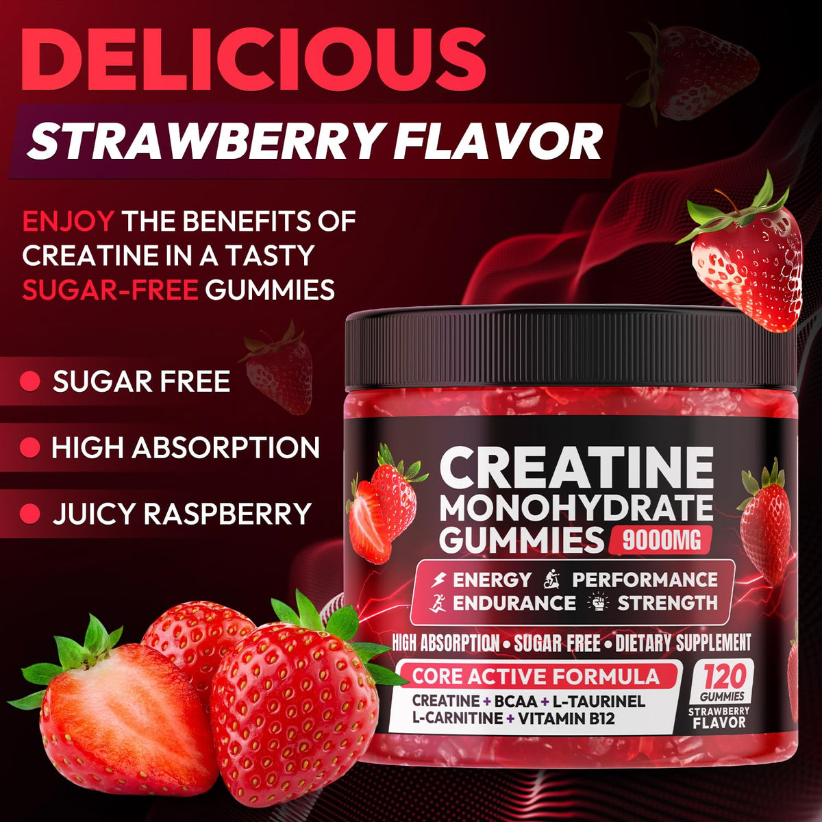 Creatine Monohydrate Gummies 5000MG, Creatine Gummy for Men & Women 120Ct