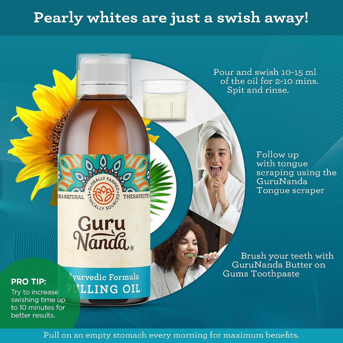 GuruNanda Original Coconut Oil Pulling Mouthwash with Sesame Oil, 8.45oz