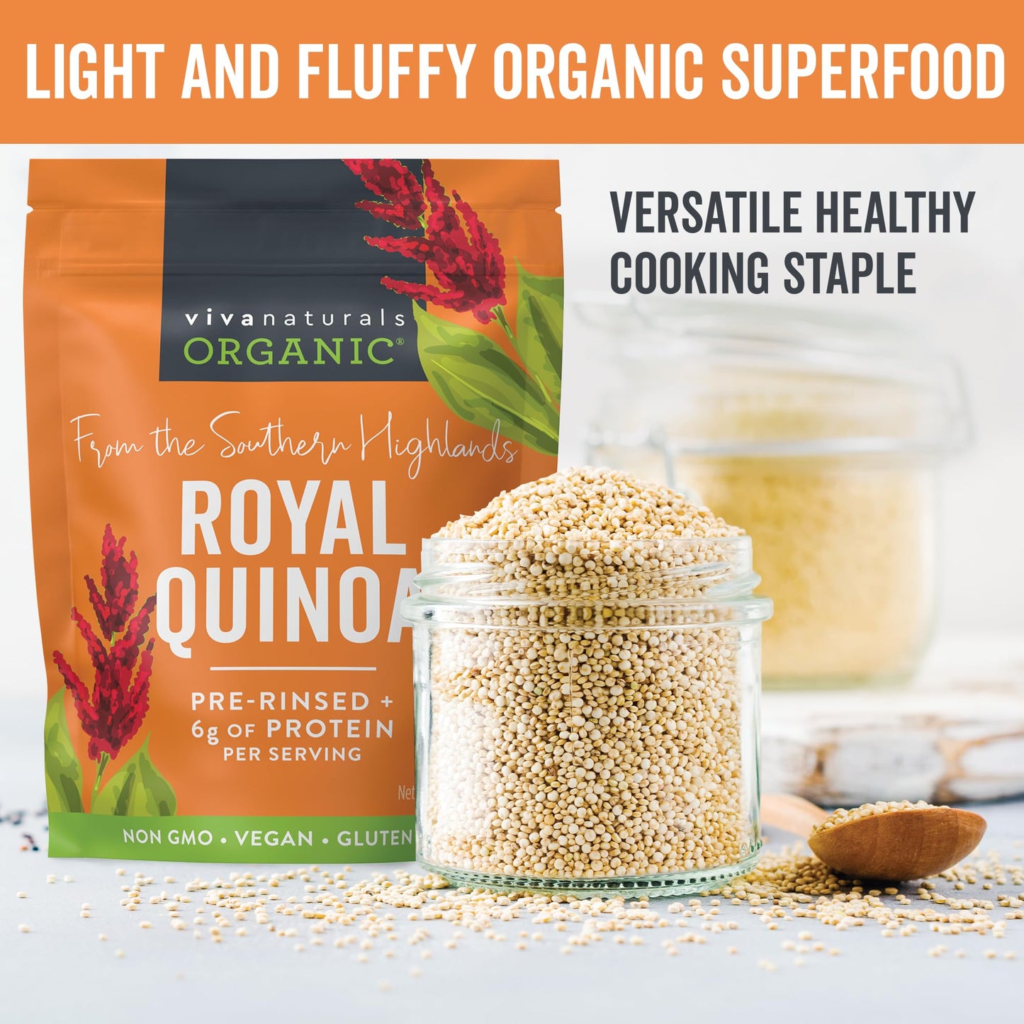 Viva Naturals Organic Quinoa, 4 lb – Pre-Washed Whole Grain, Plant Protein, USDA Organic, Gluten-Free, Non-GMO, Vegan, Kosher Rice and Pasta Substitute