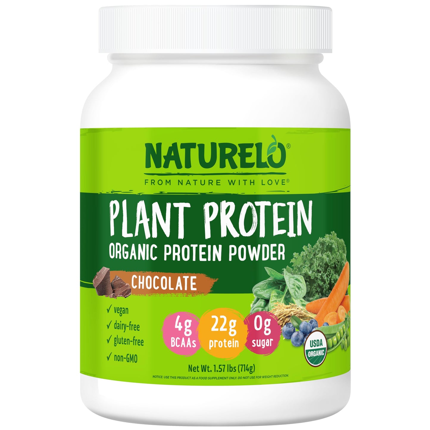 NATURELO Plant Protein Powder, Vanilla, 22g Protein - Non-GMO, Vegan, No Gluten, Dairy, or Soy - No Artificial Flavors, Synthetic Coloring, Preservatives, or Additives - 20 Servings