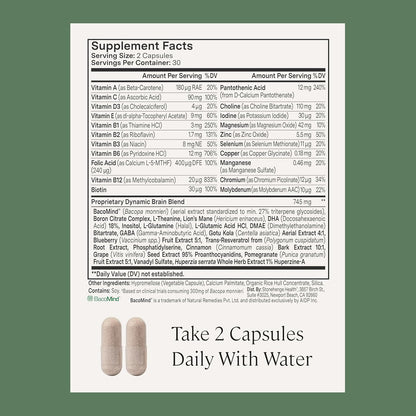 Stonehenge Health Dynamic Brain – BacoMind® Bacopa Monnieri Nootropic – Memory, Recall & Retention – 40 Brain-Boosting Ingredients – Phosphatidylserine, Huperzine A, DHA & Choline – Non-GMO, 60 Caps