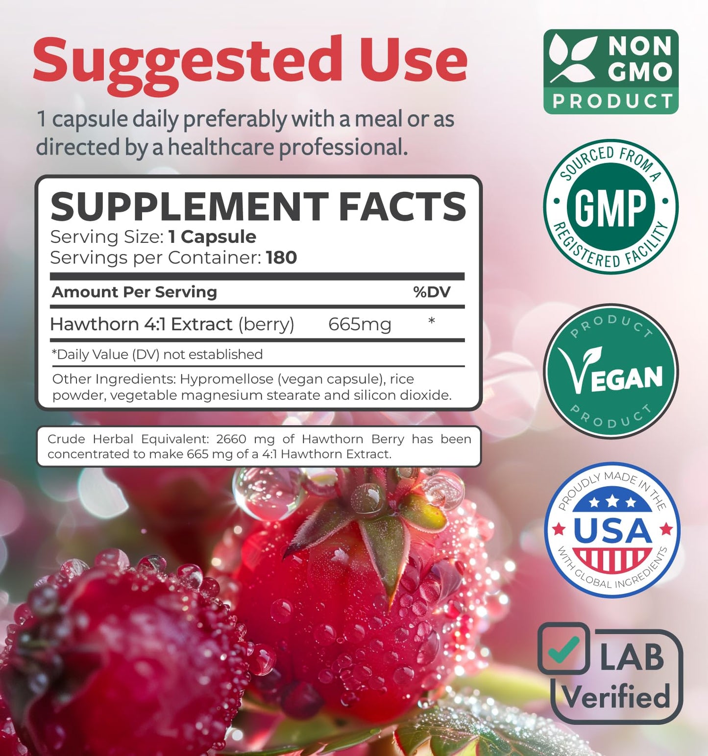 Super Potent Hawthorn Berry Extract Capsules - Hawthorn Berry Supplement Made from Extra Strength Concentrate to Support Heart and Digestive Health - Vegan Non-GMO & Gluten Free (4 Month Supply)