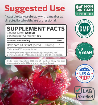 Super Potent Hawthorn Berry Extract Capsules - Hawthorn Berry Supplement Made from Extra Strength Concentrate to Support Heart and Digestive Health - Vegan Non-GMO & Gluten Free (4 Month Supply)