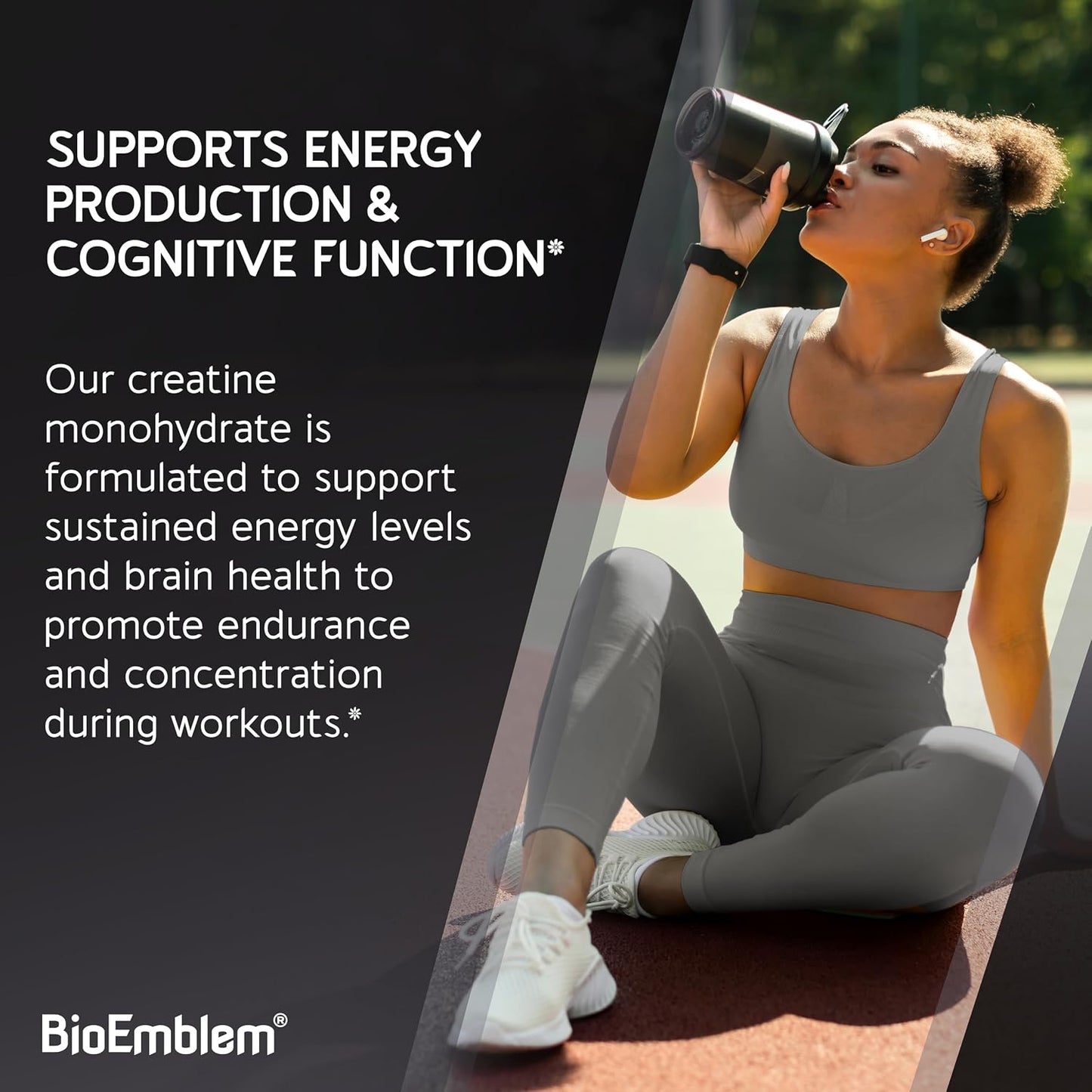 BioEmblem Creatine Monohydrate Powder - Unflavored Micronized Creatine Easily Mixes - Muscle Strength, Workout Recovery, Exercise Performance - 300g Creatine Supplement - Non-GMO, Vegan