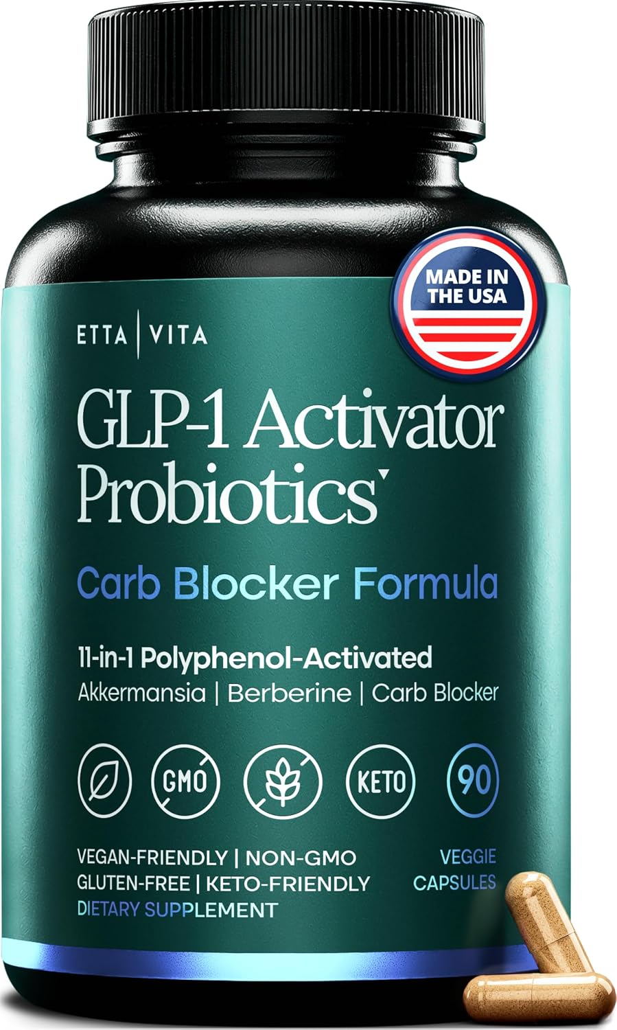 GLP-1 Activator Probiotic Carb Blocker Supplement for Weight Loss, Gut Health, Energy & Metabolic Support – Akkermansia, Berberine, Gymnema, Resveratrol, EGCG & Hops – Appetite Control for Women & Men