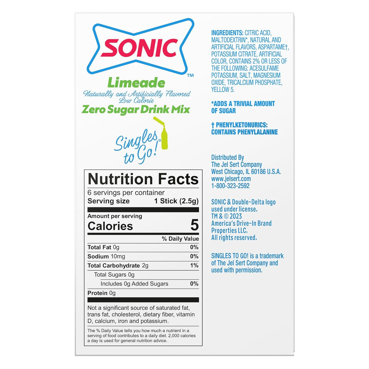 Sonic Singles To Go Sugar Free Drink Mix Variety Pack - 4 Fruity Flavors