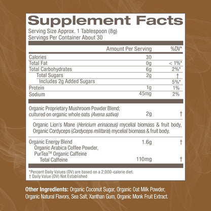 OM MUSHROOM SUPERFOOD Coffee Latte Blend – Functional Mushroom Powder with Lion’s Mane & Cordyceps – Energy, Focus & Mental Clarity Support – 8.47 oz Canister (30 Servings)