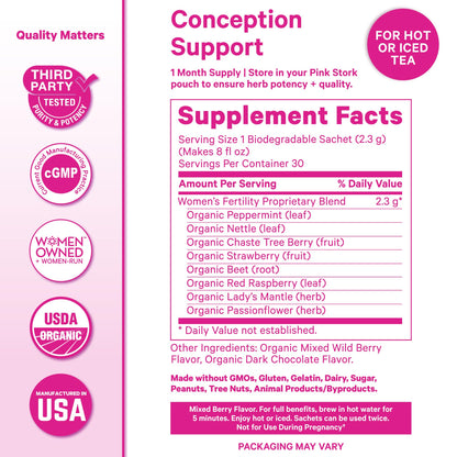 Pink Stork Organic Fertility Tea for Women, Sweet Mint, 15 Sachets | USDA Organic Herbs, Chaste Tree Berry (Vitex), Red Raspberry Leaf, Hormone Balance Support, Caffeine Free, 30 servings