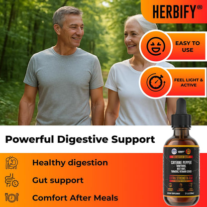 HERBIFY Bundle - Lions Mane & Cayenne Pepper Drops - Supplement for Memory, Focus & Clarity & Immune Support, Detox and Digestion Support