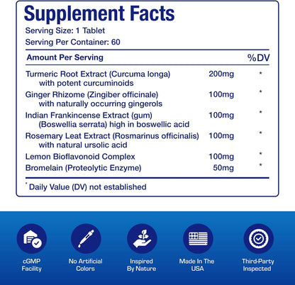 Pro ENZ Joint Support Supplement - Clinical Formula Turmeric Boswellia Supplement for Joint & Cartilage Mobility and Comfort Support Plus Eicosanoid Management with Proteolytic Enzymes (60 Tablets)
