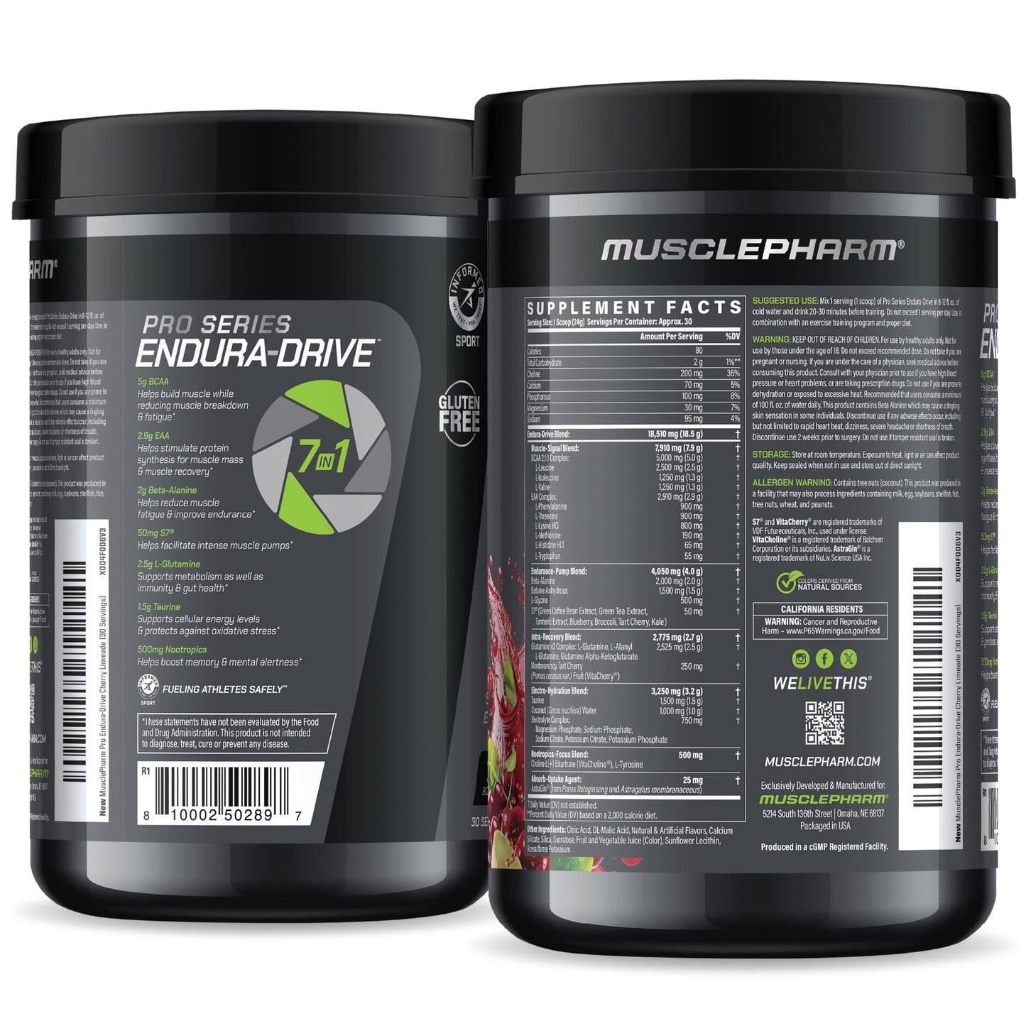 MusclePharm Pro Series ENDURA-DRIVE Pro-Grade Amino Acids Complex with Nootropics | Stim Free Intra Workout & Pre Workout Powder for Endurance & Recovery | Strawberry Watermelon, 1.6 lbs, 30 Servings
