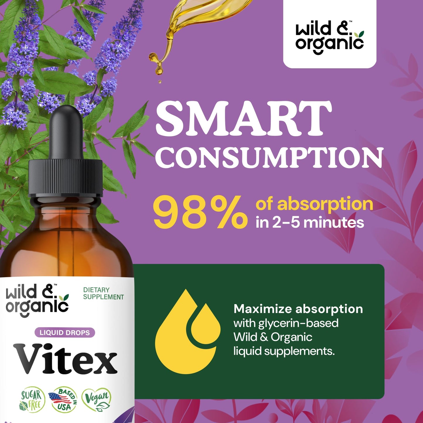 Wild & Organic Vitex Tincture - Mood & Perimenopause Support - Vitex Chasteberry Supplement for Women - Liquid Chaste Tree Berry Extract - Vegan, Sugar & Alcohol-Free Herb Drops - 4 fl oz