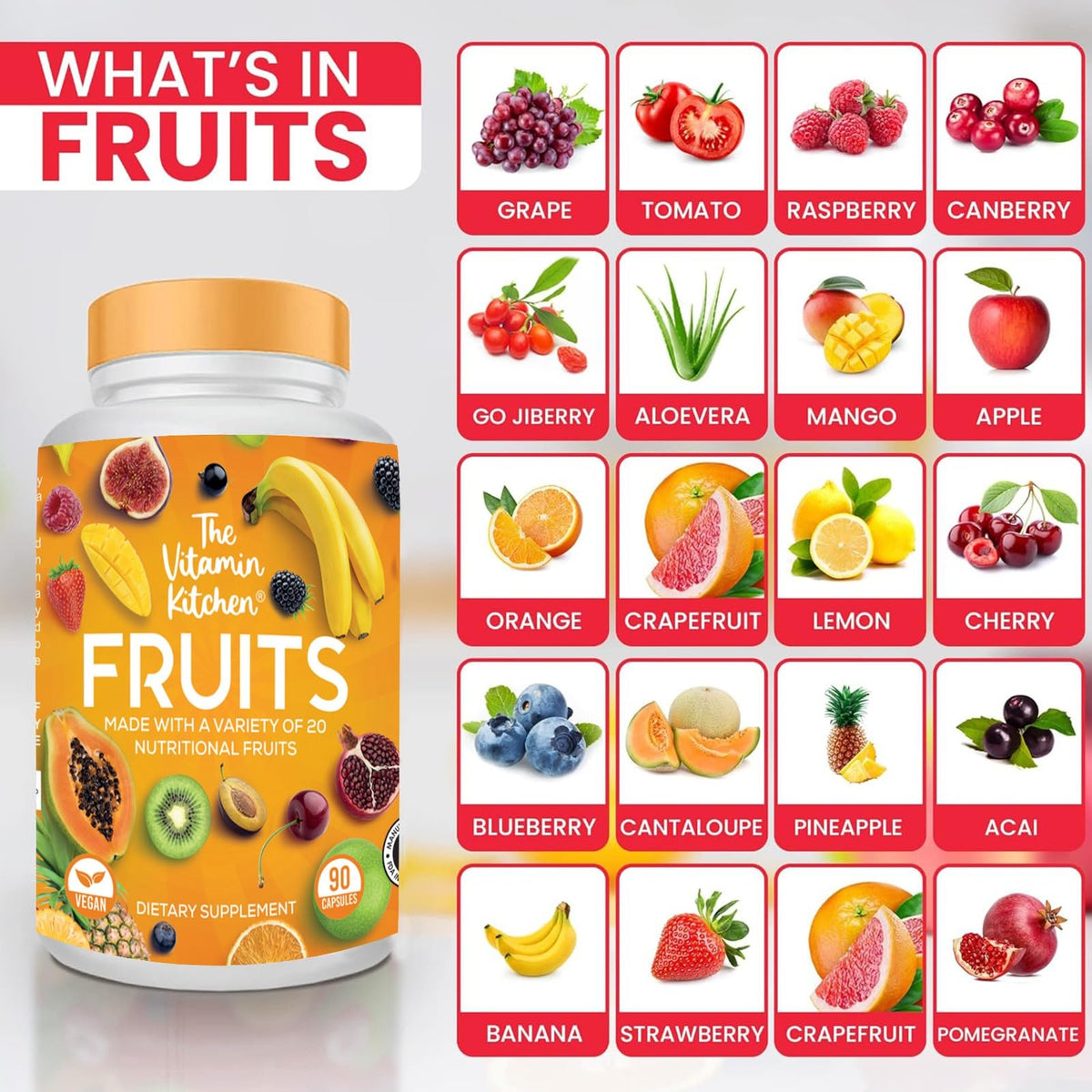 The Vitamin Kitchen Fruit and Veggie Supplements-90 Fruits, 90 Veggies Capsules