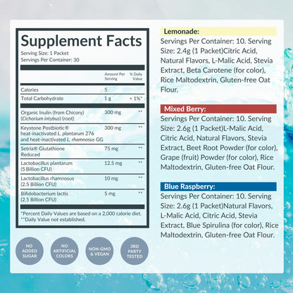 BEAM Biotic Probiotics for Women & Men – Gut Health for Women & Men, Digestive Health with Pre, Pro & Postbiotics + Glutathione, Daily Probiotic Drink for Bloating Relief, Blue Raspberry, 15 Servings