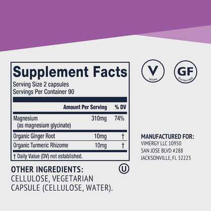 VIMERGY Magnesium Glycinate – Stress Support – Chelated to Avoid Tummy Upset*– Promotes Heart Health & Energy*– Kosher, Vegan Gluten-Free – 180 Caps