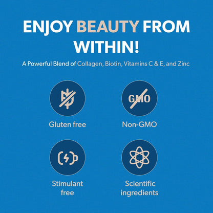 BIOMA Hair, Skin & Nails Beauty Gummies - Supports Growth & Strength with Biotin, Collagen, Zinc & Vitamins C & D - Gluten-Free - 60 Gummies (30-Day Supply)