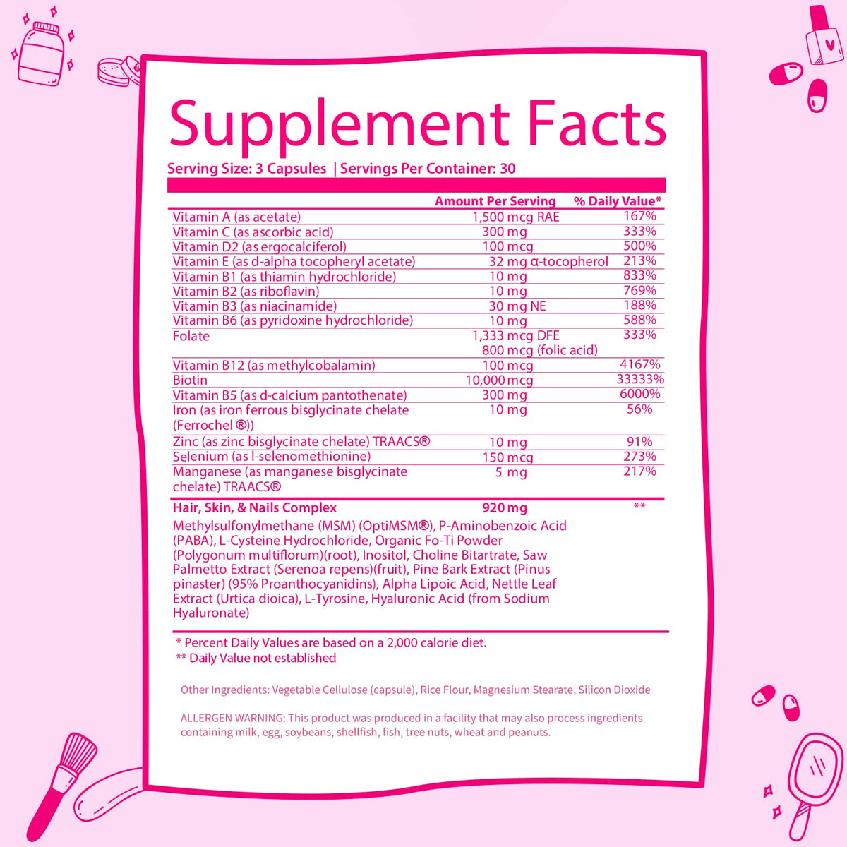 Glow Vitamins - Hair Skin and Nails Multivitamin Supplement - 10,000mcg Biotin Pills