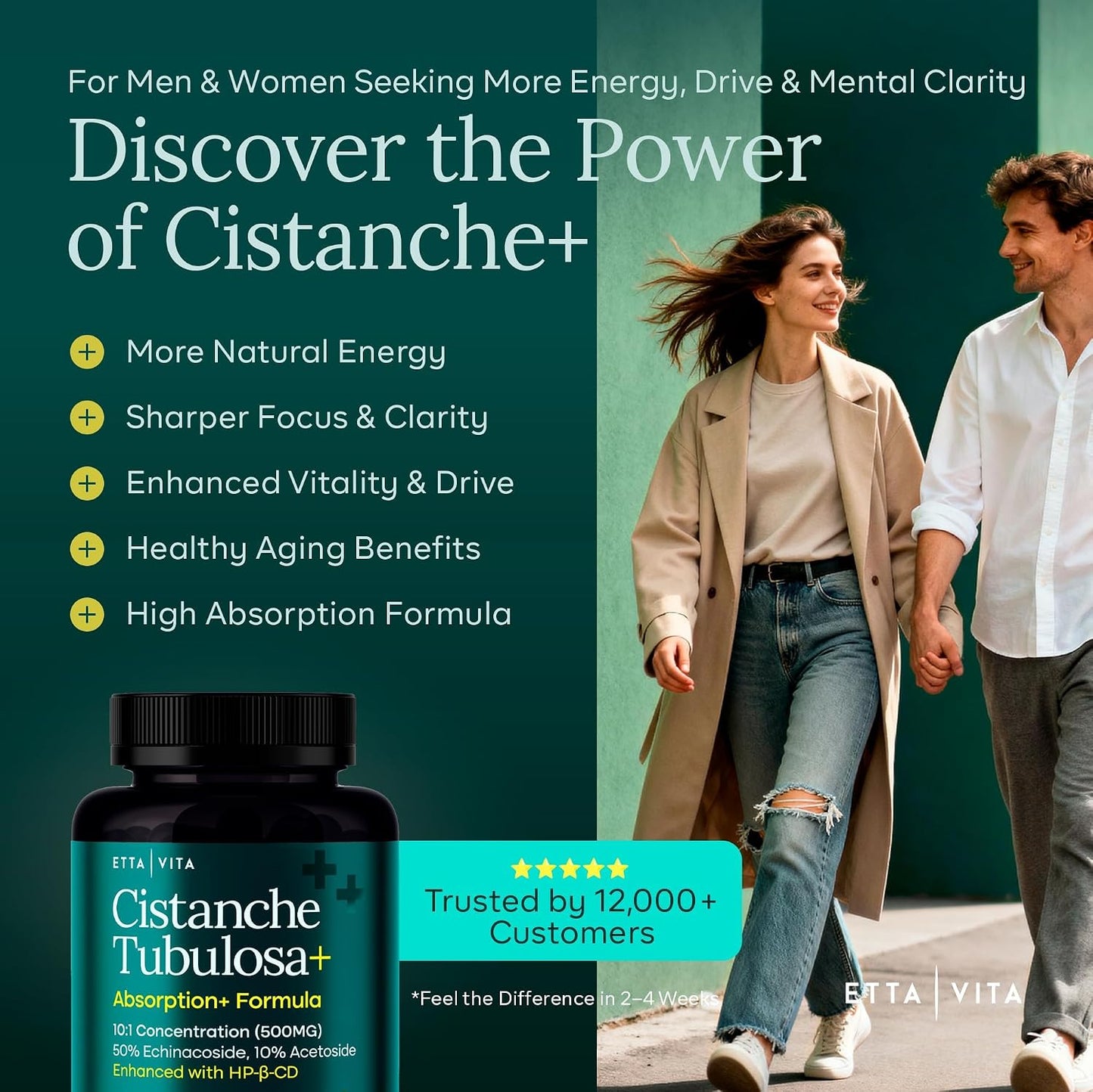 Potent Cistanche Tubulosa Capsules (500 mg) Stress Response, Mood & Cortisol Support (2x Potent 50% Echinacoside/10% Acetoside) Hormonal Balance for Men & Women - Cistanche Supplement, Powder Extract
