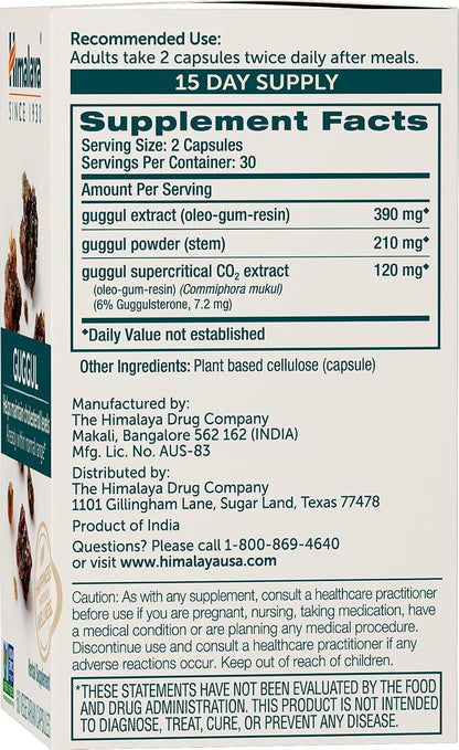 Himalaya Guggul Extract Supplement, HDL & LDL Support,720 mg, 60 Capsules
