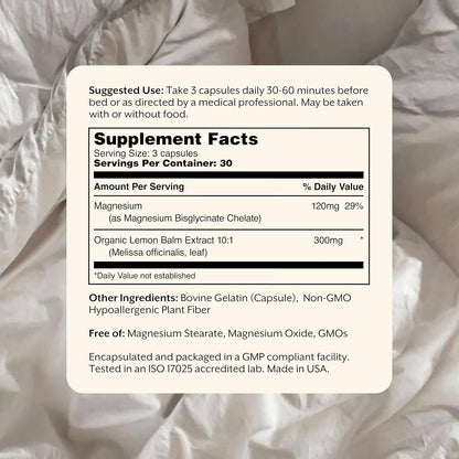 Promix Nutrition Relax | Sleep + Muscle Recovery | Magnesium Bisglycinate Chelate + Organic Lemon Balm Extract - 90 Count Capsule