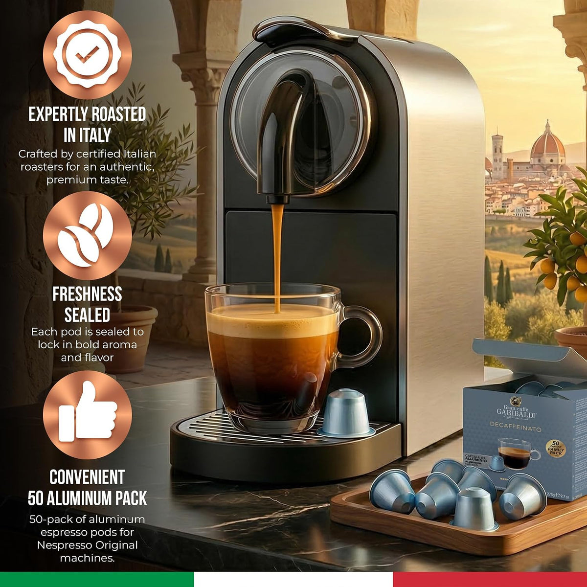 Gran Caffè Garibaldi Espresso Pods, Decaffeinato, 50Count