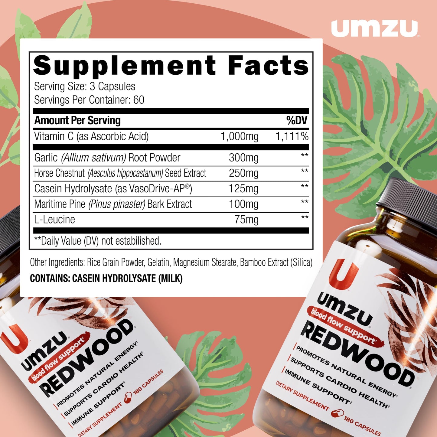 UMZU Redwood Max Nitric Oxide Booster, 1-Month Supply – Advanced Nitric Oxide Supplement with Fitnox Blend, Pine Bark, Resveratrol & Tart Cherry – Promotes Healthy Circulation, Energy and Recovery