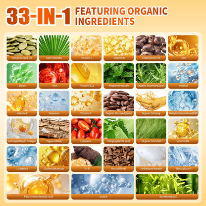 VivoNu Pumpkin Seed Oil with Saw Palmetto Capsules | 4500mg | 300 Count| 33 in 1 Vitamin C D3 B12 E A, Castor, Zinc, Biotin, Iron, Peppermint | Hair Growth & DHT Blocker for Women Men | 300 Count| 33 in 1 Vitamin C D3 B12 E A, Castor, Zinc, Biotin, Iron,