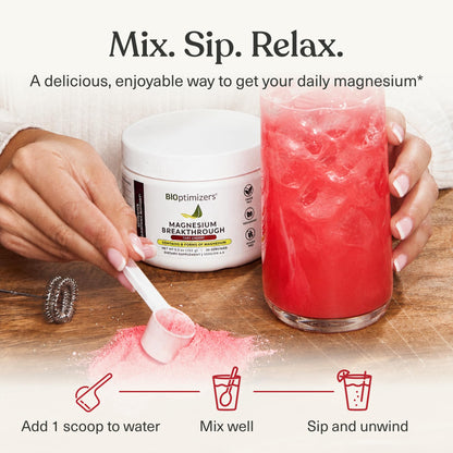BIOptimizers Magnesium Breakthrough Drink - 8 Forms of Magnesium, Electrolytes, Sleep Health, Stress, Muscle Recovery, Heart Support | Glycinate, Citrate, Malate- Raspberry Lemon