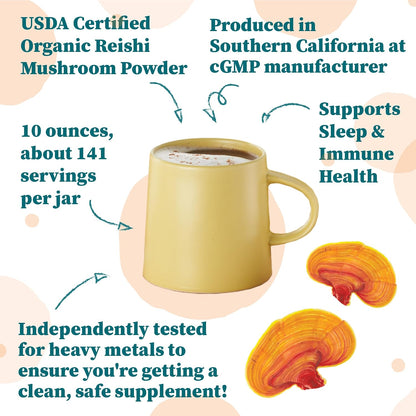 Nature Restore Organic Reishi Mushroom Powder (10 oz). Pure Ganoderma Lucidum Adaptogen for Stress and Immune Support, Bulk Whole Mushroom Powder for DIY Coffee