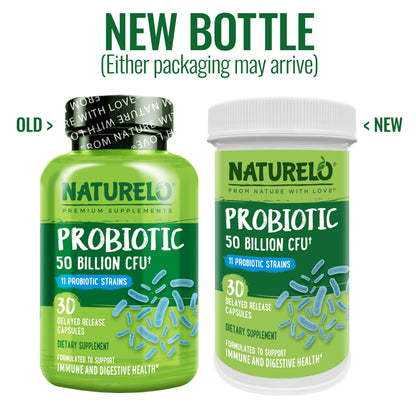 NATURELO Probiotic Supplement - 50 Billion CFU - 11 Strains - One Daily - Helps Support