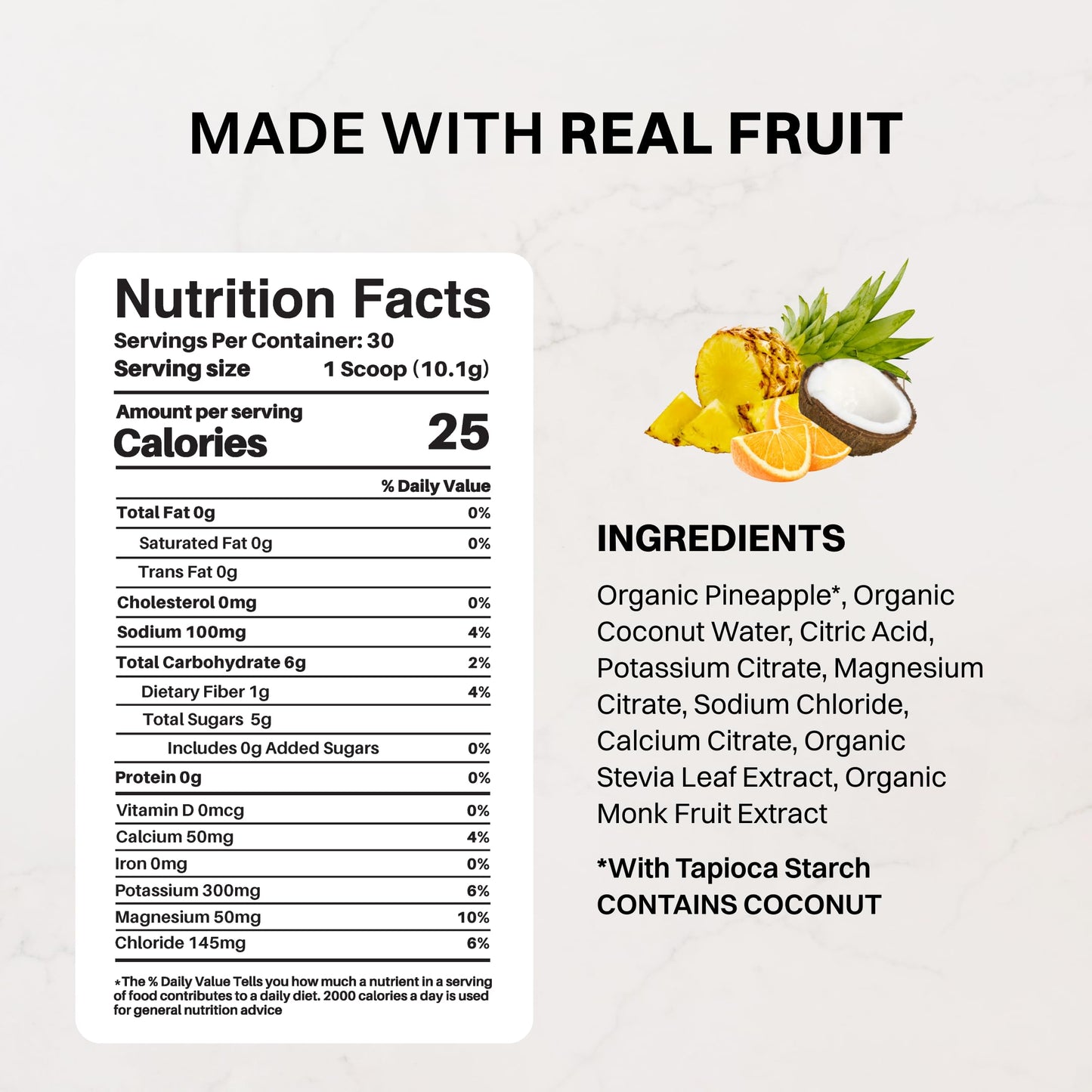 Blue Hawaiian Electrolytes Drink Mix | 30 Servings | Organic Coconut Water, Spirulina & 5 Key Electrolytes