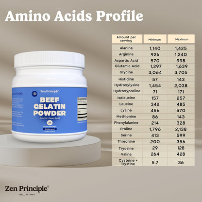 Zen Principle Grass-Fed Gelatin Powder, 1.5 lb. Custom Anti-Aging Protein for Healthy Hair, Skin, Joints & Nails. Paleo and Keto Friendly. Cooking and Baking. GMO-Free and Gluten-Free. Unflavored.