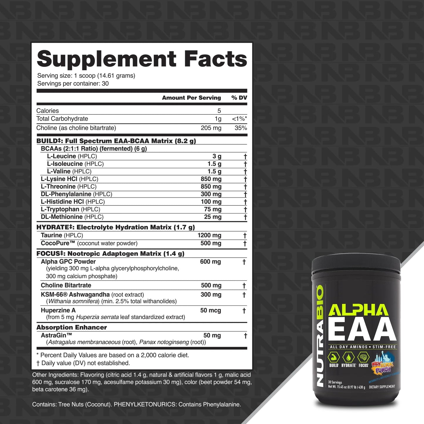 NutraBio Alpha EAA - All-Day Amino Acids for Muscle Growth and Hydration - Essential Amino Acids with Nootropics & Adaptogens- Full Spectrum EAA BCAA Powder - 30 Servings - Strawberry Lemon
