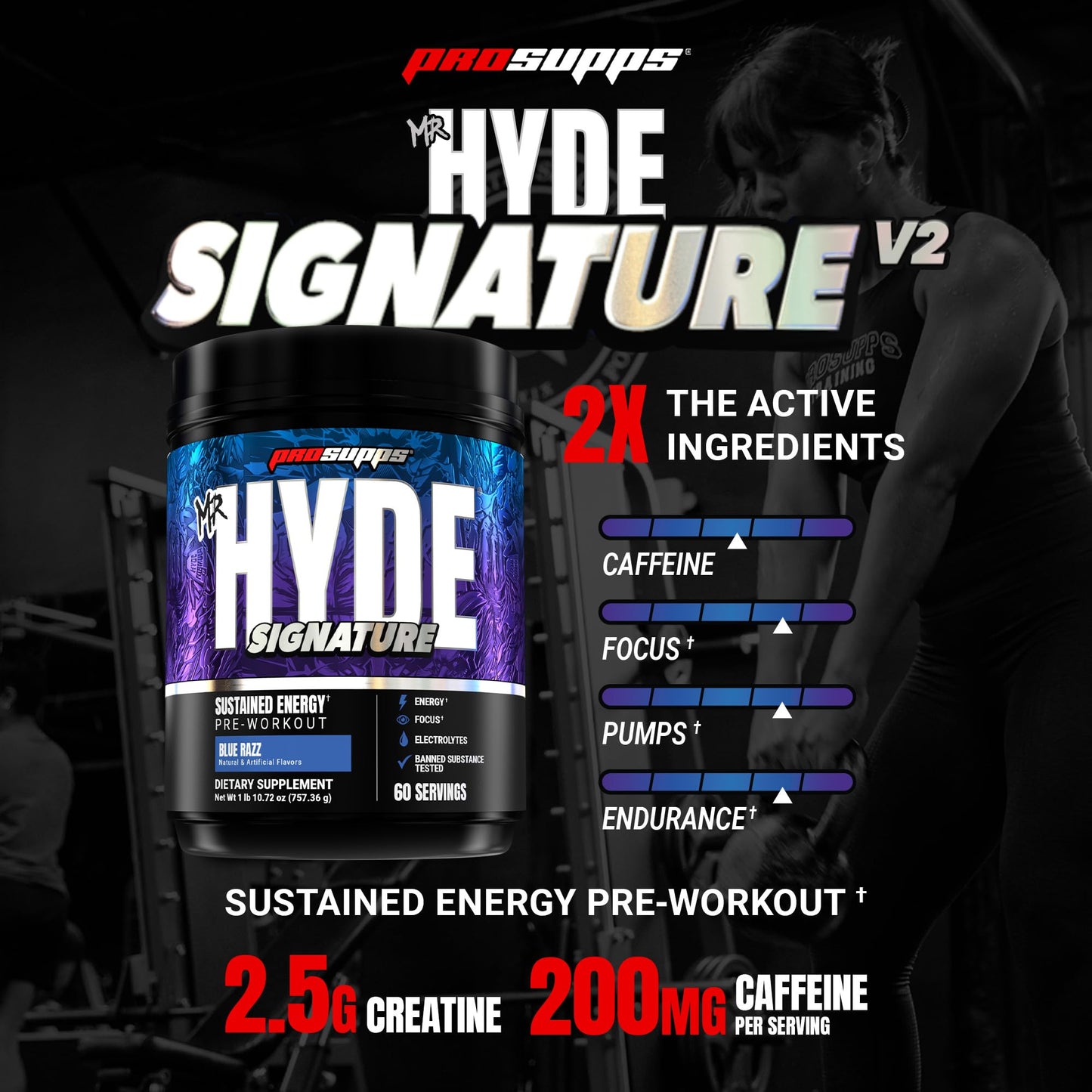 ProSupps Mr. Hyde Signature Pre Workout Powder with Creatine, Beta Alanine & Caffeine - Performance, Energy & Endurance - Clean Fitness & Gym Supplements for Men & Women (Blue Razz, 30 Servings)