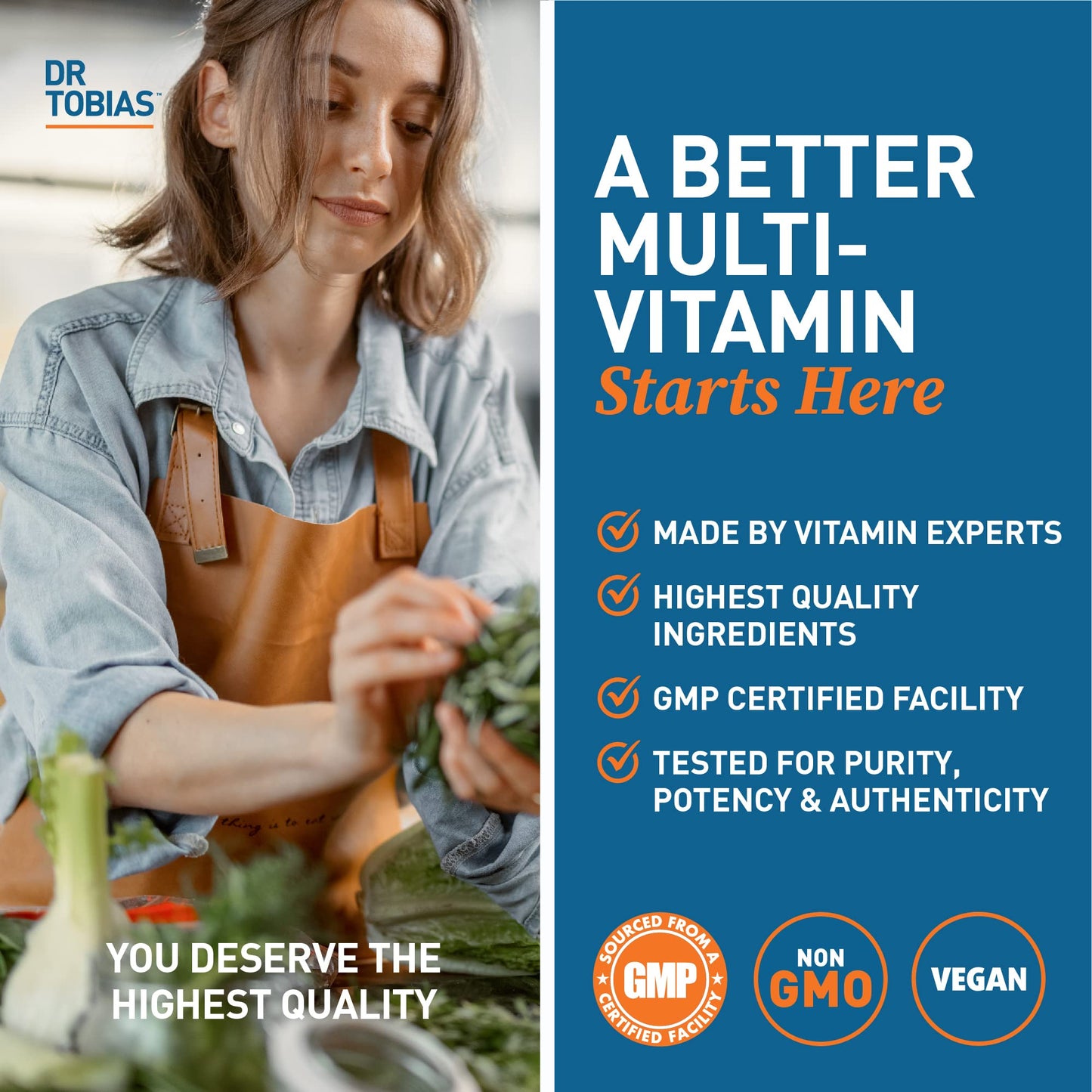 Dr. Tobias Adult Multivitamin for Women & Men 90 Count | Daily Energy & Immune Support | Vitamin Supplement with 42 Fruits & Vegetables + Probiotic + Enzymes | Vegan | 30 Servings