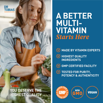 Dr. Tobias Adult Multivitamin for Women & Men 90 Count | Daily Energy & Immune Support | Vitamin Supplement with 42 Fruits & Vegetables + Probiotic + Enzymes | Vegan | 30 Servings