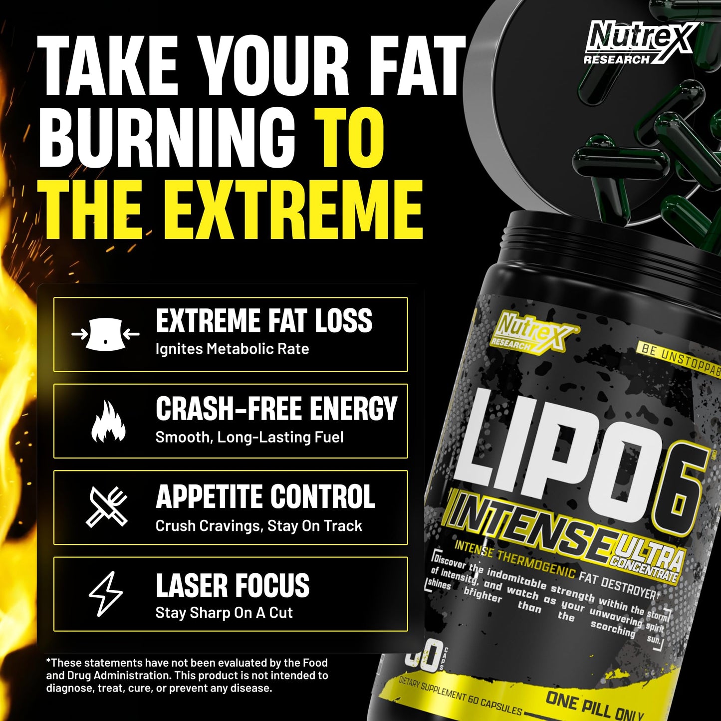 Nutrex Research Lipo6 Black Intense Ultra Concentrate Thermogenic Belly Fat Burner for Men and Women | Diet Weight Loss Supplement and Appetite Suppressant | 60 Diet Pills